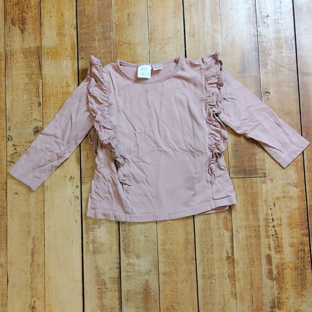 Zara long sleeve shirt 2T pink mauve lace ruffle spring cotton boho